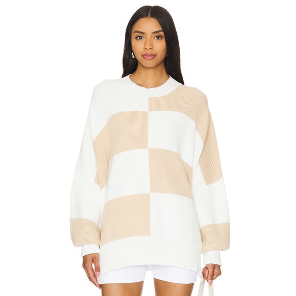 FREE PEOPLE Easy Street Checkered Tunic in White Sand Combo Size Medium - Picture 1 of 8